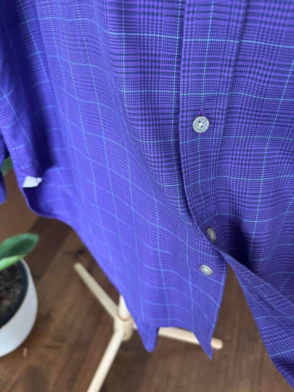 Thomas Pink Finest Twill Purple Glen Plaid Dress Shirt Men's XL - Picture 8 of 13